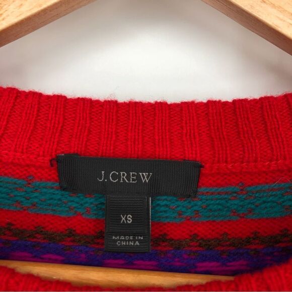 J. Crew Holly Fair Isle Wool Sweater Womens XS Red Crewneck - Picture 6 of 13